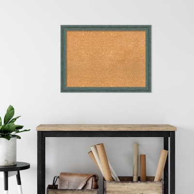 Upcycled Teal Grey Wood Framed Natural Corkboard Bulletin Board