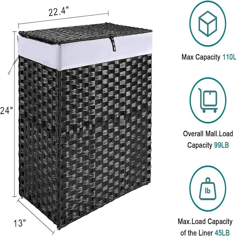 Laundry Hamper with Lid and Handles - 22.4"L x 13"W x 24"H