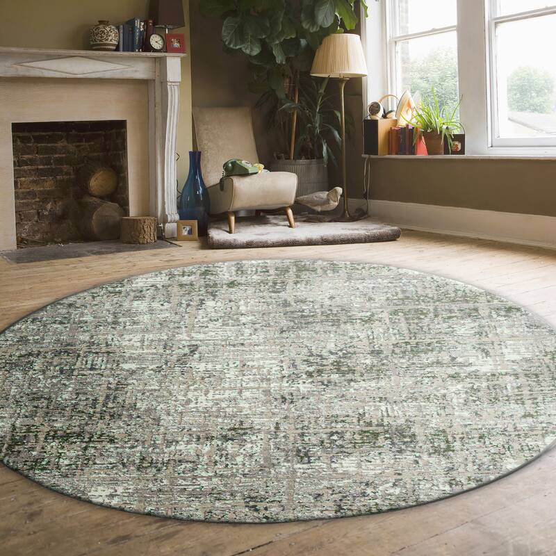 Admire Home Living Lucio 1241 Transitional Striated Area Rug - 5'3" X 5'3" - Green