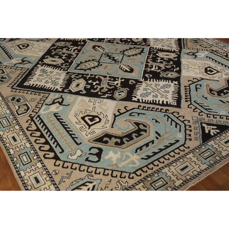 Hand Knotted Oriental 100% Wool Carpet Traditional Medallion Black Kazak Area Rug - 9' 7'' X 8' 2''