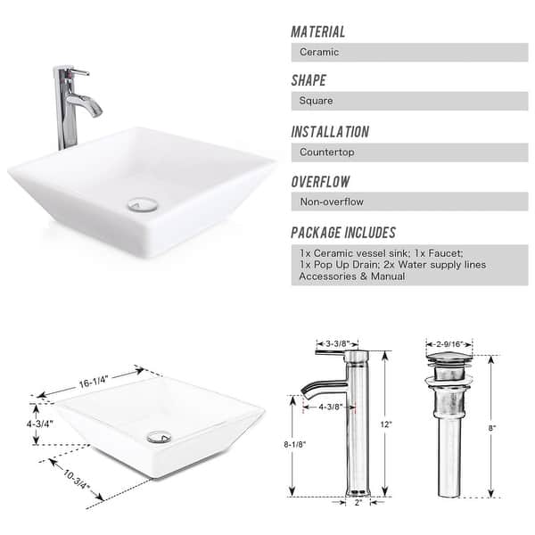 dimension image slide 11 of 15, Eclife Artistic Vessel Sinks for Bathroom Vanity Tempered Glass Ceramic Basin