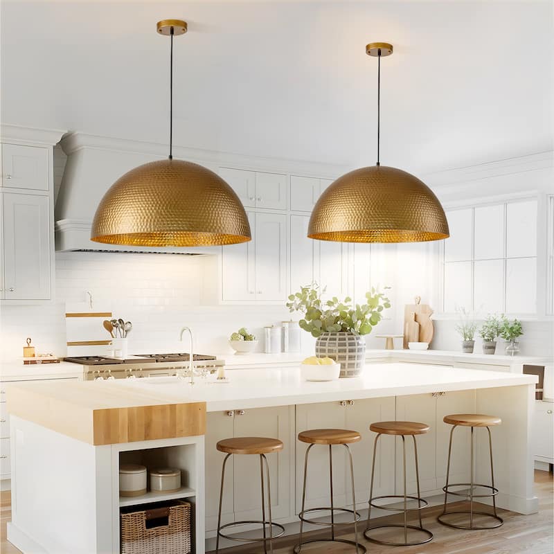 1-Light Modern Industrial Oversized Hammered Gold Leaf Dome Pendant Light for Kitchen Island