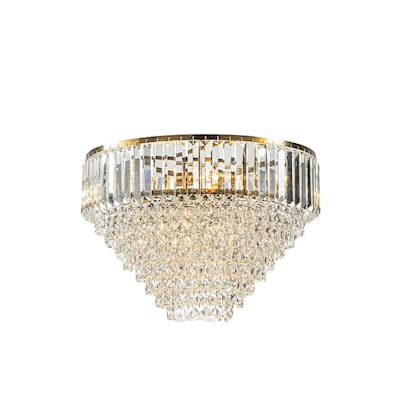 5 Lights 20" Modern Glam Antique Gold Crystal Tiered Flush Mount Luxury Ceiling Light For Dining Room & Bedroom & Entryway