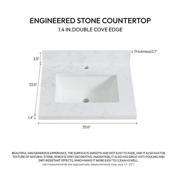 dimension image slide 16 of 22, Malaga Composite Stone Vanity Top with White Rectangular Sink