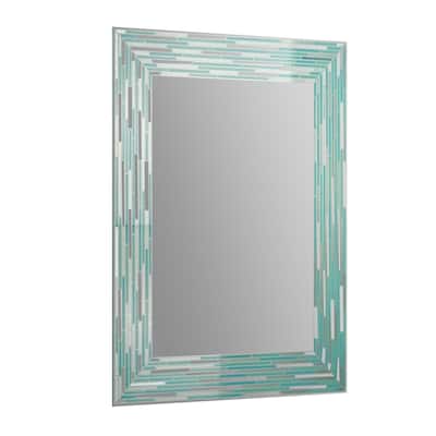 Head West Frameless Reeded Sea Glass Tile Printed Wall Mirror