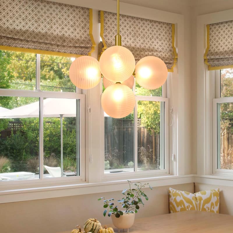 5 - Light Dimmable Sphere Chandelier - Antique Brass - Antique Brass