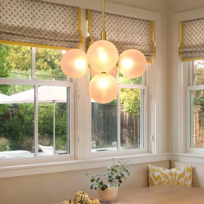 5 - Light Dimmable Sphere Chandelier - Antique Brass