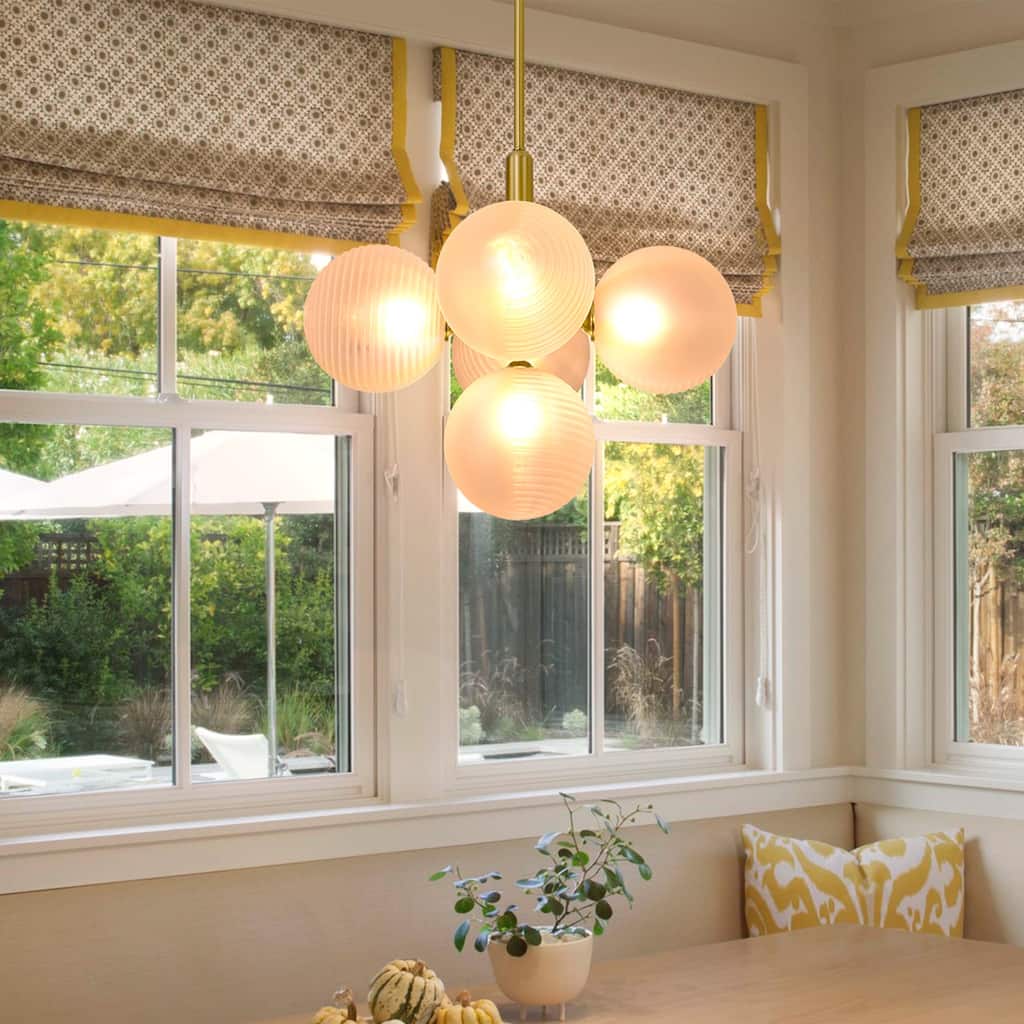 5 - Light Dimmable Sphere Chandelier - Antique Brass