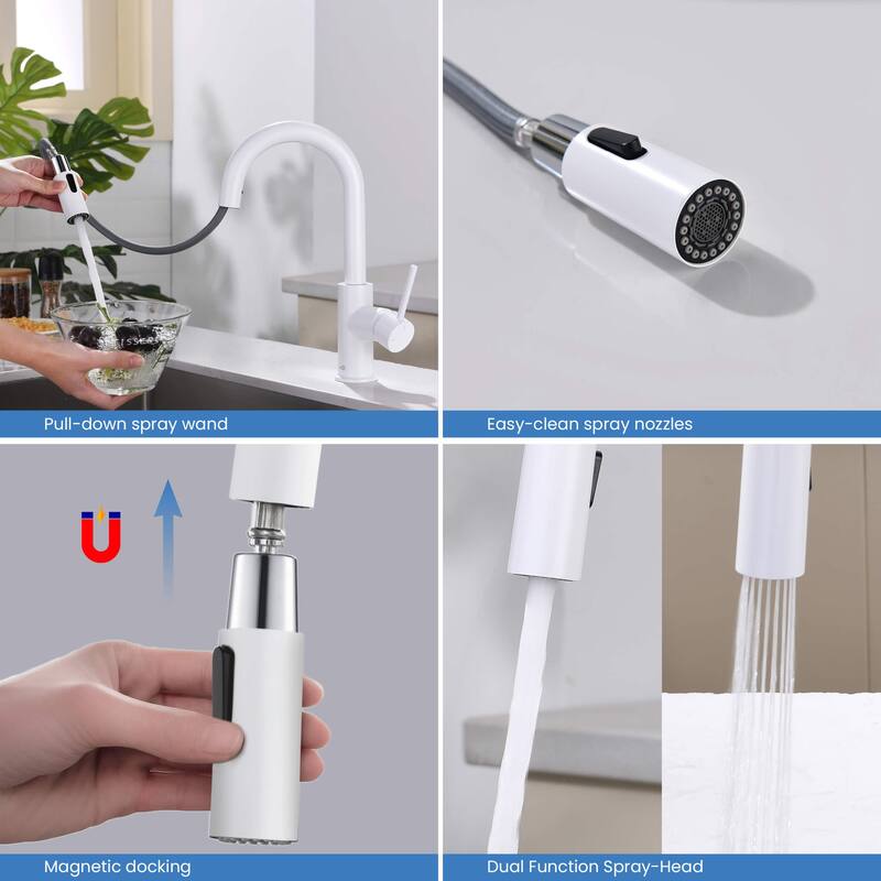 Single-Hole Pull-Down Kitchen Faucet with Sprayer and Magnetic Docking
