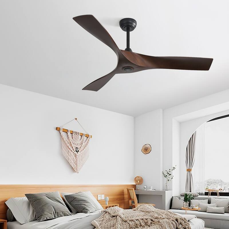 Indoor & Outdoor Ceiling Fan Without Light, 52" 6-speed Reversible DC Motor Ceiling Fan for Living Room Bedroom, Black+Walnut