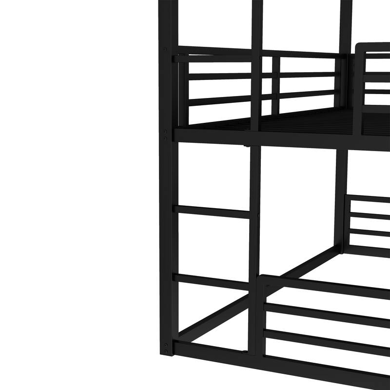 Roomfitters Twin/Full/ Queen Metal Triple Bunk Bed with Safety Guardrails, Heavy-Duty Noise-Reduced Frame, Black