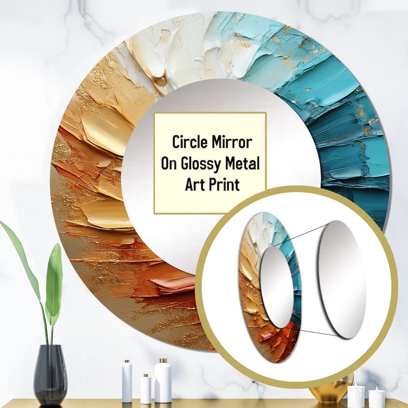 Designart "Gold Blue Desert Mirage Spiral" abstract spirals Round Office Mirror - gold Modern Mirror For Wall Décor