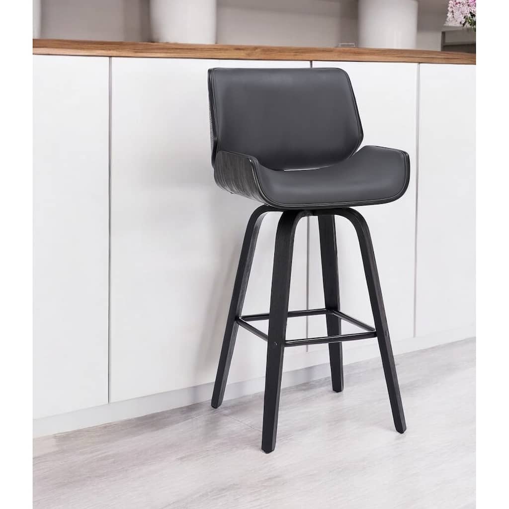 HomeRoots 30" Gray and Black Faux Leather and Iron Bar Height Swivel Bar Chair - 20 x 42 x 20