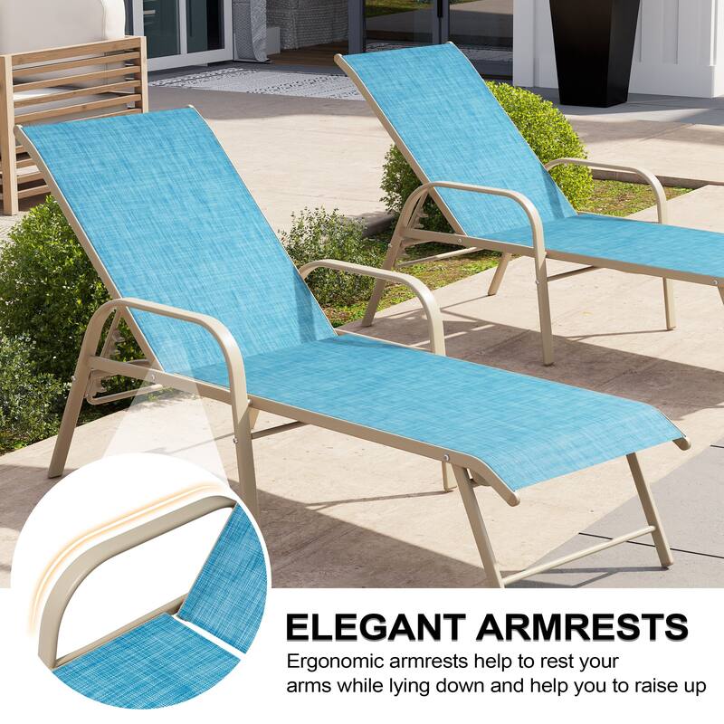 Set of 2/4 Outdoor Aluminum Chaise Lounge Chairs with Adjustable Backrest