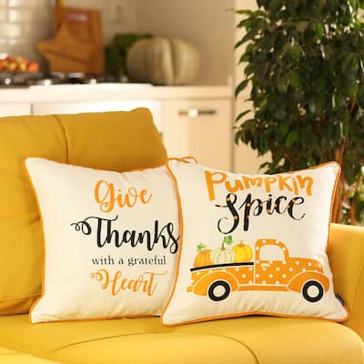 Fall Thanksgiving Decorative Throw Pillow Pumpkin Truck Set of 2