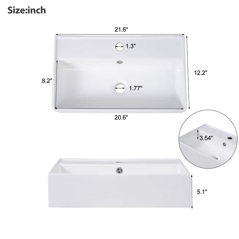 21.6" Floating Bathroom Vanity with Ceramic Basin, Right side storage