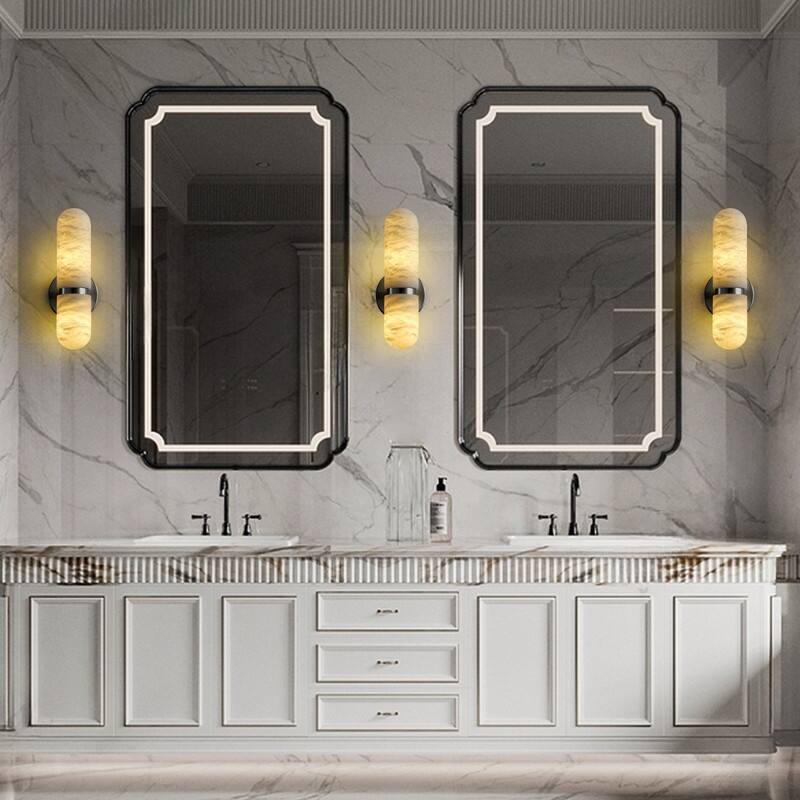 KAYLA 13 in. 2-Light Gold Wall Sconce with Natural Spanish Alabaster Shade