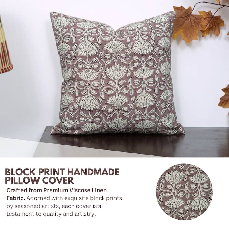 Fabdivine Decorative Floral Pillowcase Handmade Linen Block Print Accent for Sofa Kids Bed Rust Spring Décor, Sadabahar