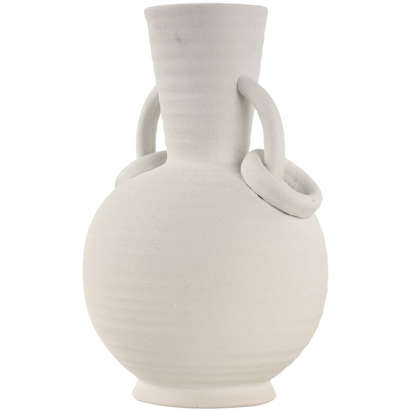 Ceramic Textured Decorative Vase with Ring Handles - Cream - Roche River Decor