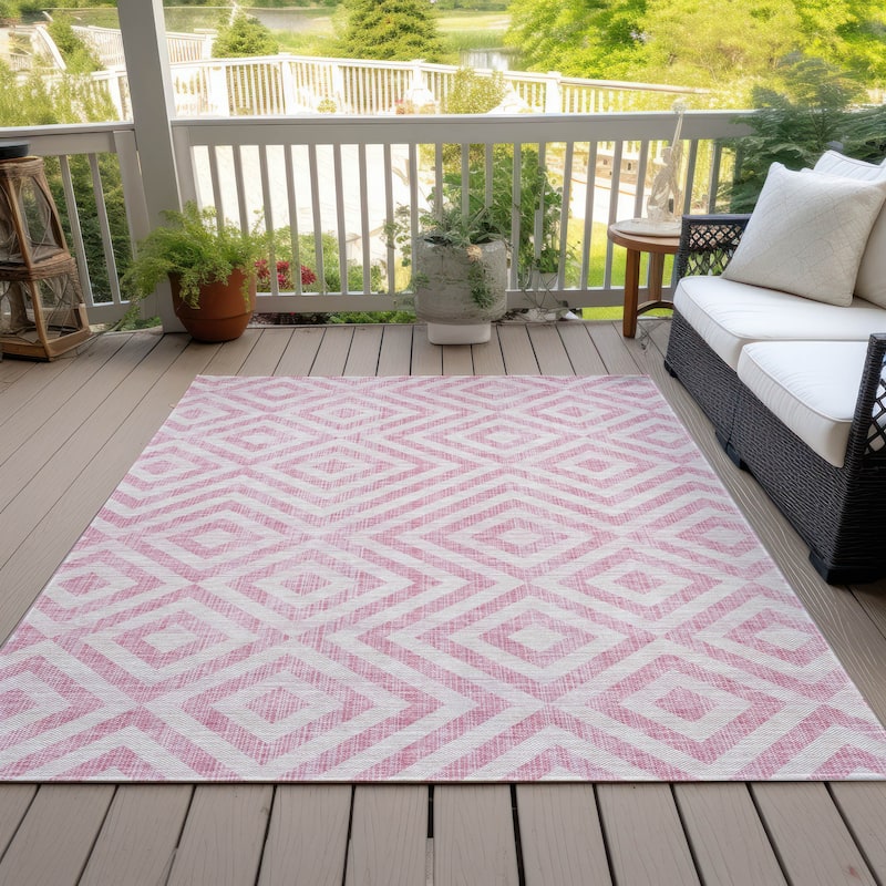 Machine Washable Indoor/ Outdoor Chantille Geo Diamond Rug - Pink - 9' x 12'