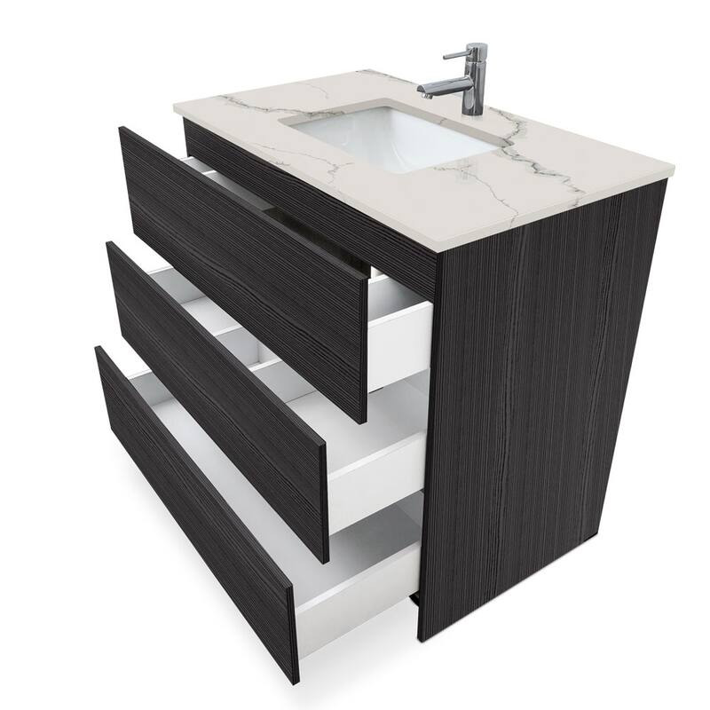 Element Standing 36 in x W x 22 in D x 35 in H Bath Vanity in Ebony with Galaxy White Quartz Top Single Hole