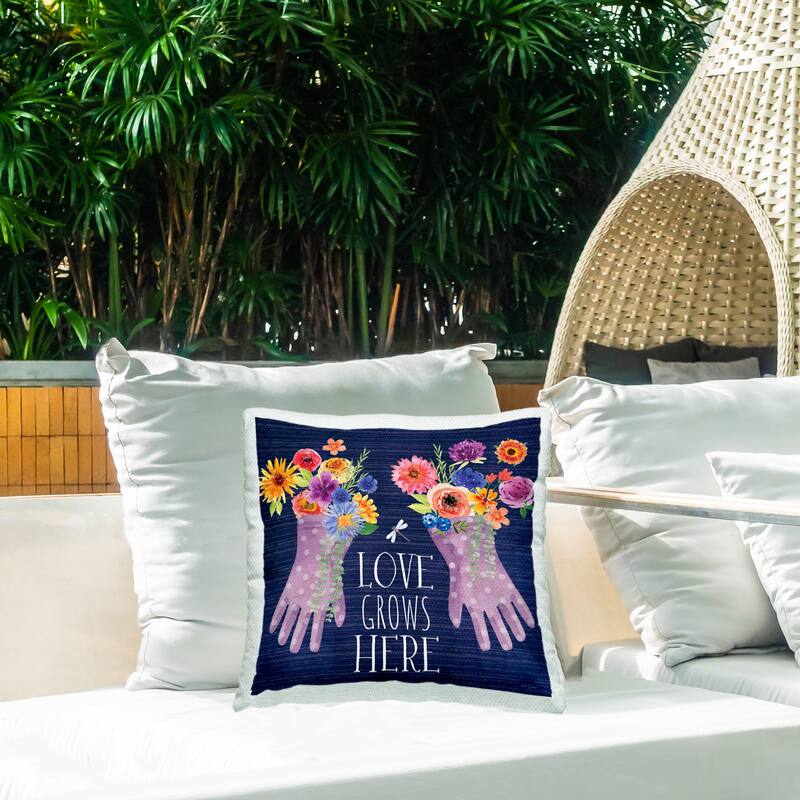 Stupell Love Grows Here Gardening Gloves Printed Outdoor Throw Pillow Design by Nicole DeCamp