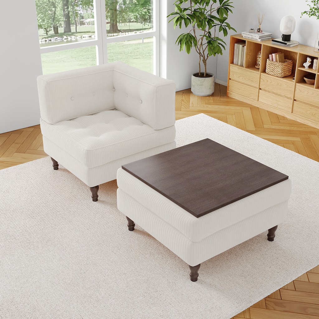 Corduroy L-shape Modular Corner Sectional Sofa with Reversible Storage Ottoman