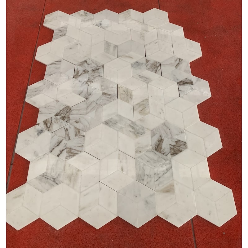 Roomfitters Hexagon Marble Tile for Wall and Floor, Polished Natural Stone, Genuine Marble, 12-Piece Box, White