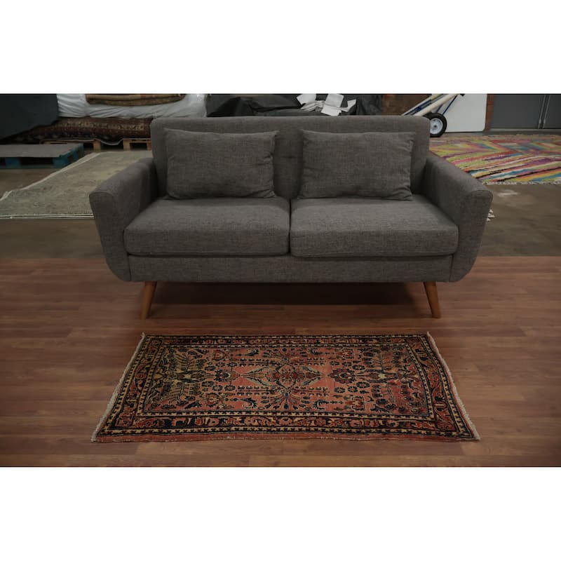 Hand Knotted Oriental 100% Wool Carpet Traditional Floral Oranges & Rust Sarouk Area Rug - 4' 0'' X 2' 0''