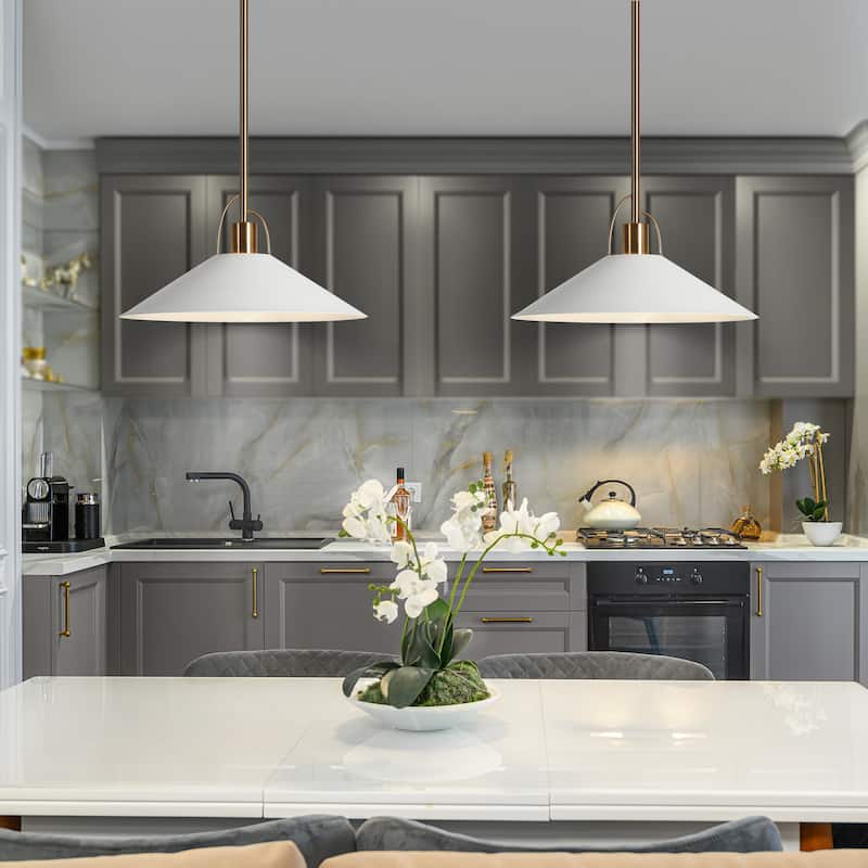 14" W Modern 1-Light Black/White Pendant Light for Kitchen Island Dining Room - D14'' x H8'' - Matte White