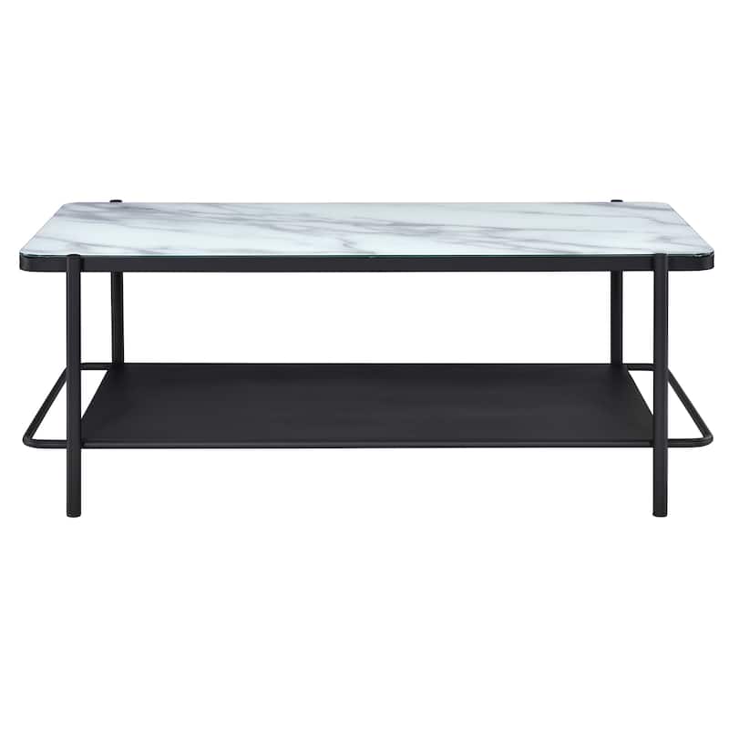 Puetz Contemporary Black Glass Top 2-Piece Coffee Table Set by Furniture of America