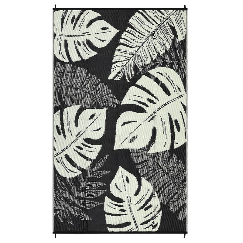 Outdoor Rug Waterproof Reversible Rug Modern Leaves Plastic Straw Area Rug