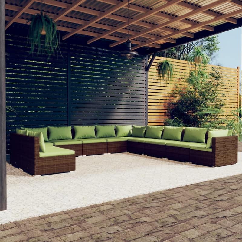 vidaXL Patio Lounge Set with Cushions Brown Poly Rattan - 27.6" x 27.6" x 24" - 27.6" x 27.6" x 24"