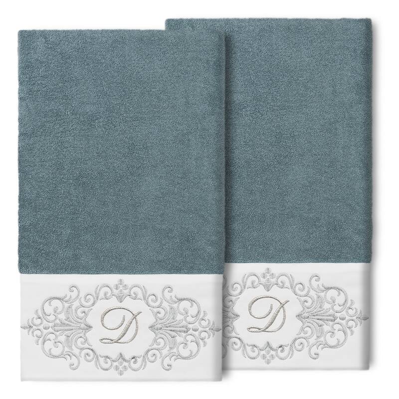 Authentic Hotel and Spa 100% Turkish Cotton Monica 2PC Embellished Bath Towel Set - D - Teal