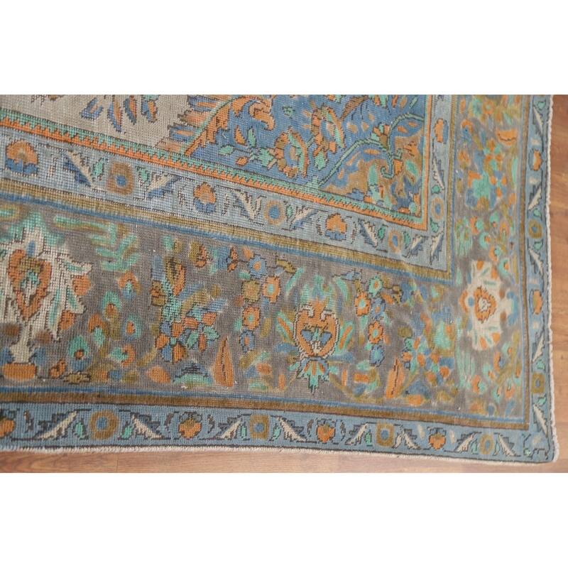 Hand Knotted Oriental 100% Wool Carpet Traditional Medallion Green Tabriz Area Rug - 12' 7'' X 9' 7''
