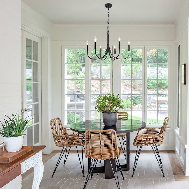 6-Light Modern Farmhouse Chandelier, Candle Style Chandelier, Semi Flush Mount Chandelier for Dining Room Living Room Kitchen