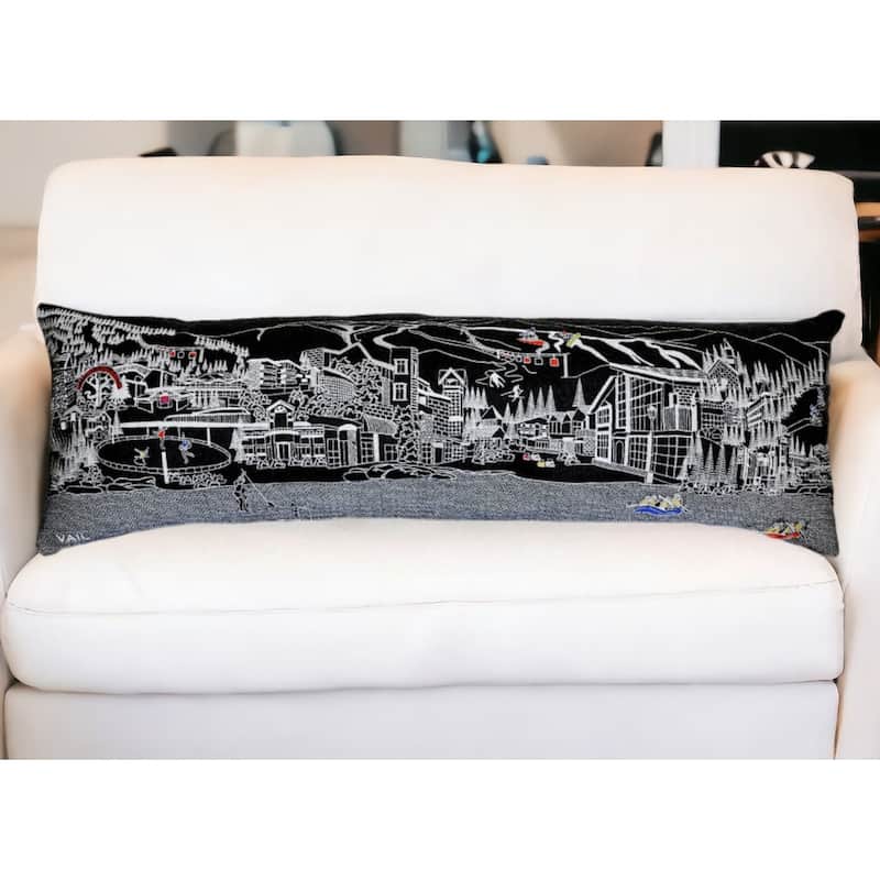 HomeRoots 46" Black Vail Nighttime Skyline Lumbar Decorative Pillow