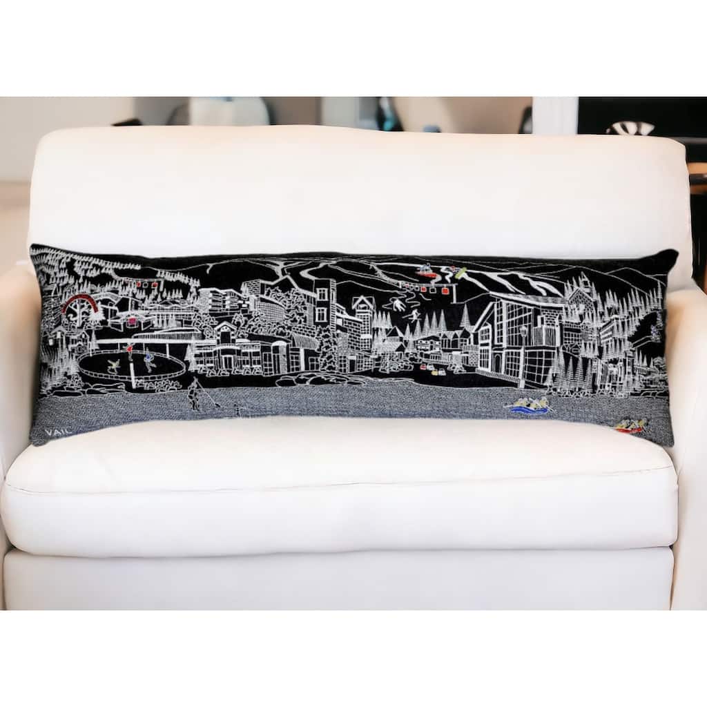 HomeRoots 46" Black Vail Nighttime Skyline Lumbar Decorative Pillow