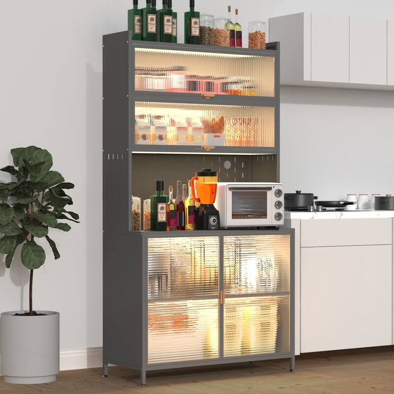 73" Metal Kitchen Pantry Cabinet with Adjustable and Anti-Tip Design