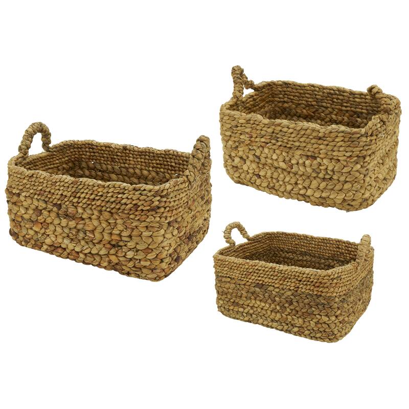 Woven Water Hyacinth Storage Baskets (Set of 3) - Handwoven Decorative Organizers for Shelves, Closets & Tabletops - Set of 3 - Set of 3