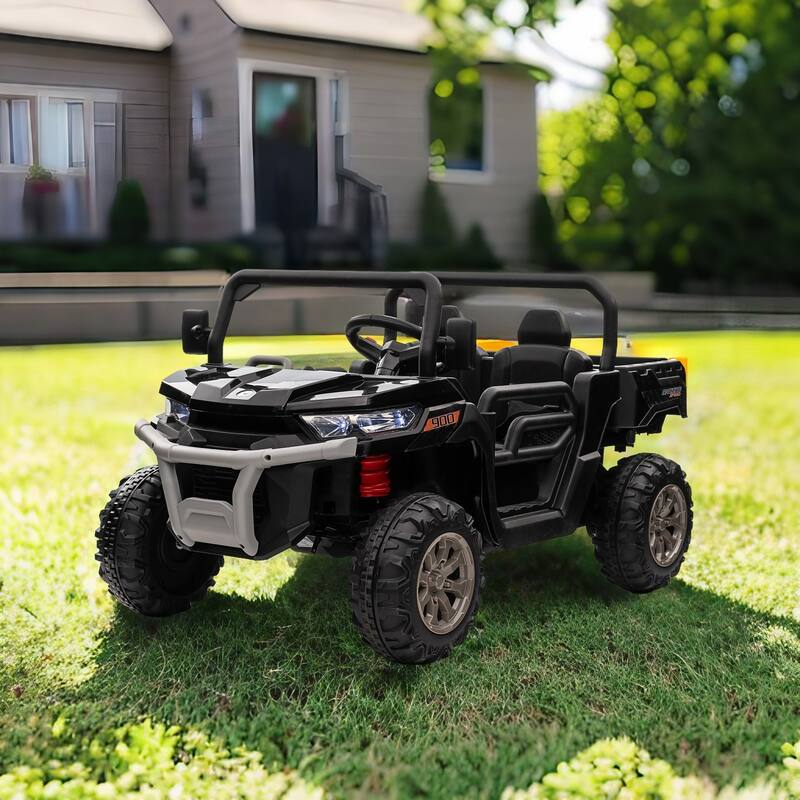 24V Kids Ride-On Dump Truck, Remote Control, Realistic Dump Bed, Two-Seater, Ages 3-8 - Black