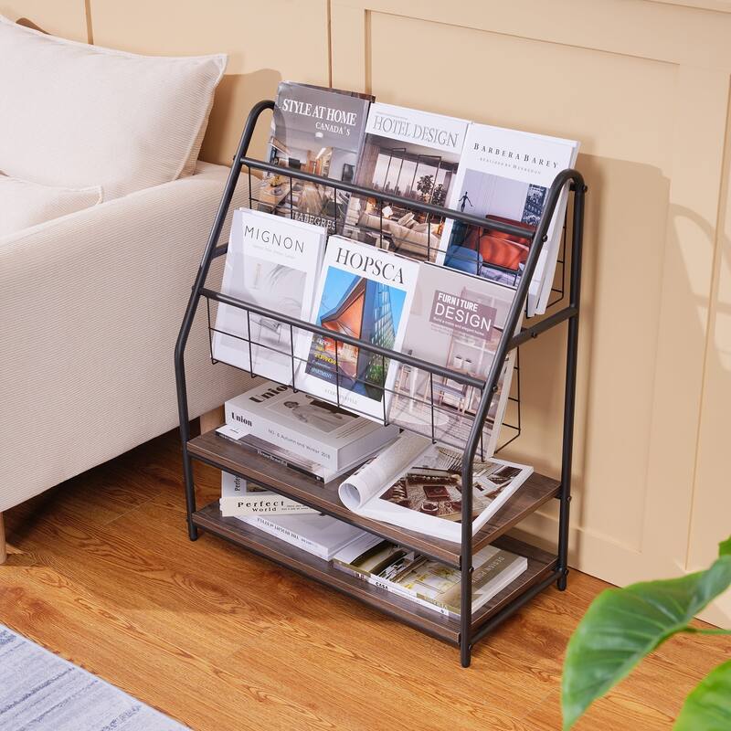VECELO 29.53" H 4-Tier Metal Frame Magazine Rack Open Shelf Bookcase Storage Organizer for Living Room