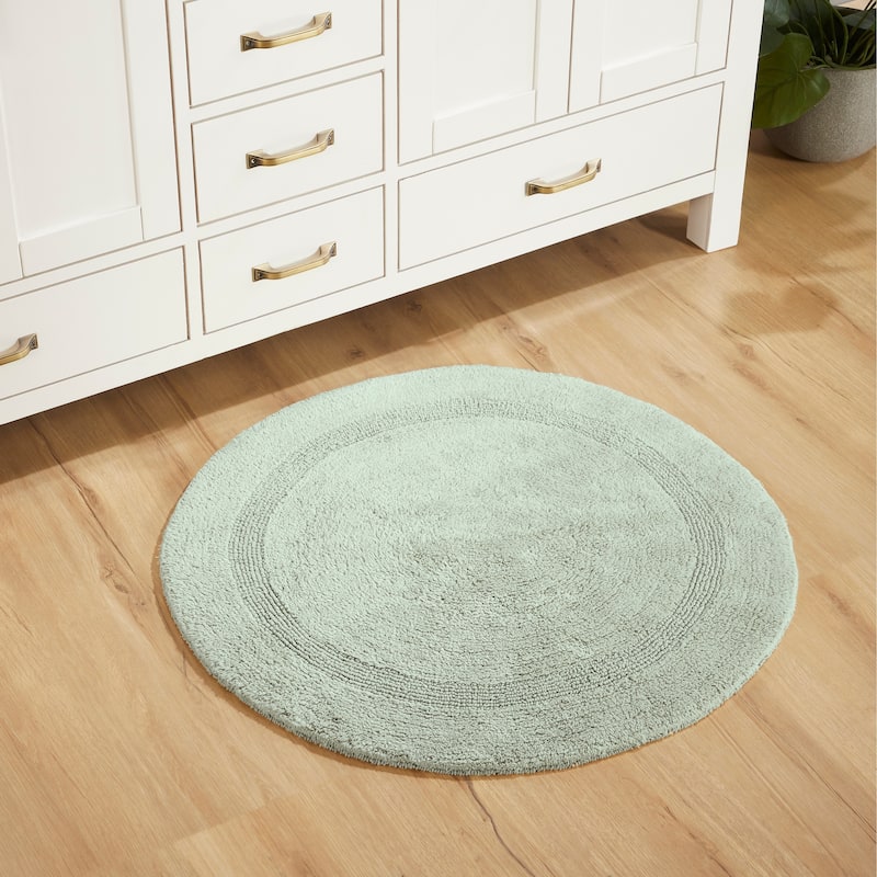 Better Trends Bath Rugs 100% Cotton Reversible Highly Water Absorbent Bathroom Rug for Shower, Sink, Bath Mats - Lux Collection - 30" Round - Dark Sage