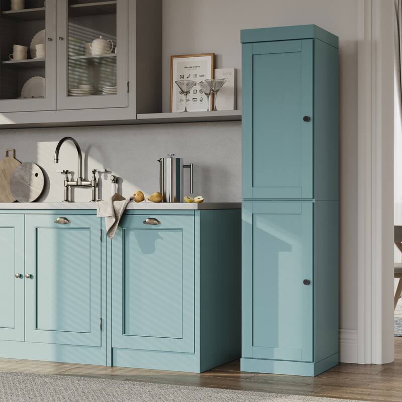 Palace Imports 100% Solid Wood 16.5" Kitchen Pantry Cabinet with Shaker Doors and Adjustable Shelves - Aqua Blue