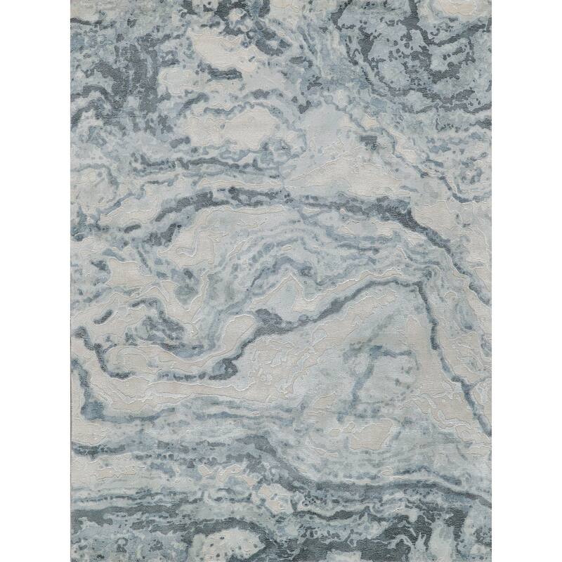 Saccara Blue Wool/Bamboo Silk handloomed Area Rug