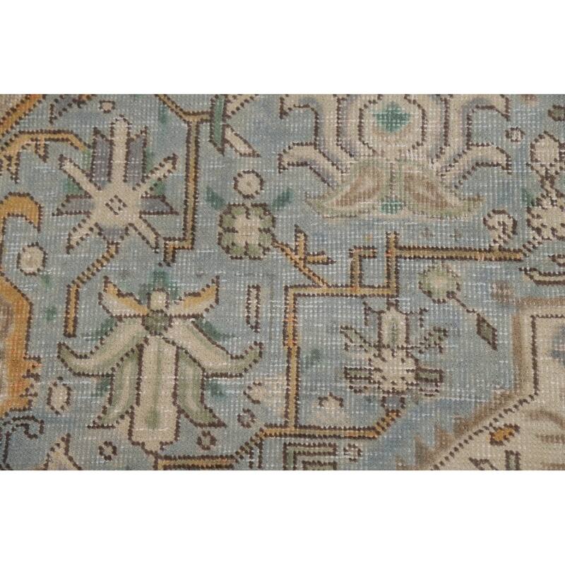 Geometric Blue Tabriz Persian Area Rug Handmade Blue Wool Carpet - 6'7"x 9'8"