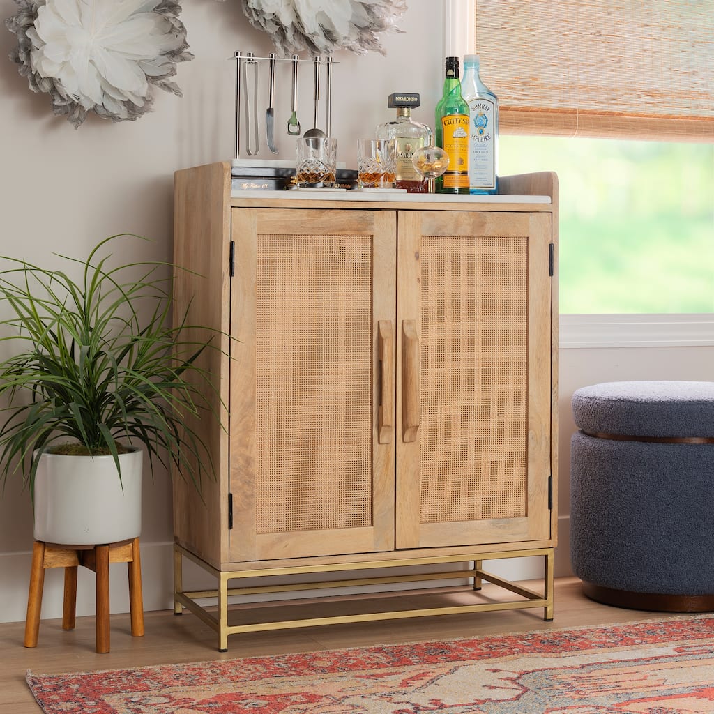 Spence Wooden Bar Cabinet with Marble Top