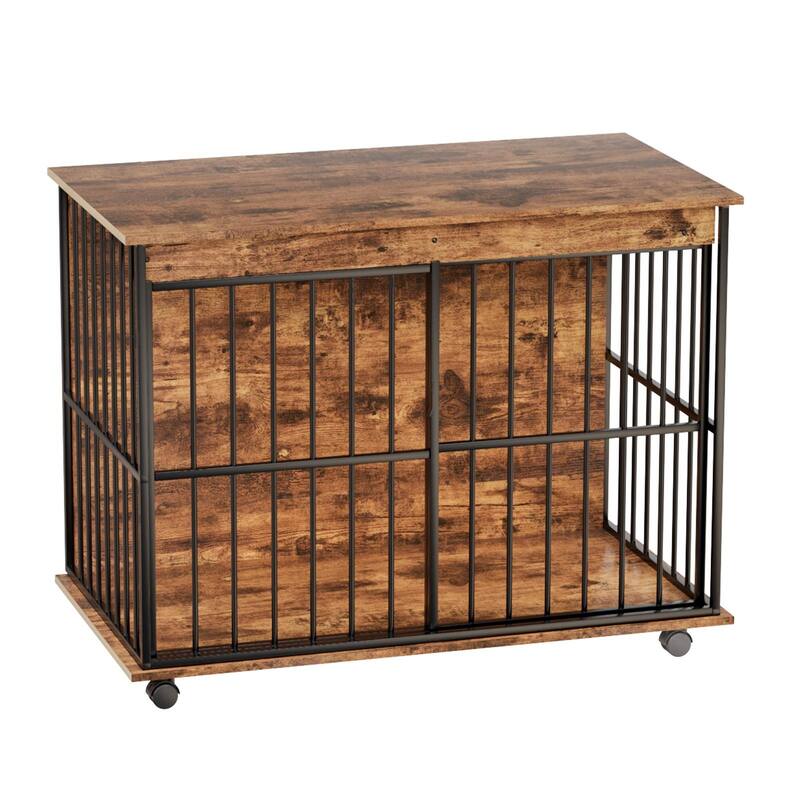 Dog Crate Furniture Dog Cage Furniture Wooden Dog Kennel Furniture with Wooden Top and Sliding Door for Medium Dogs