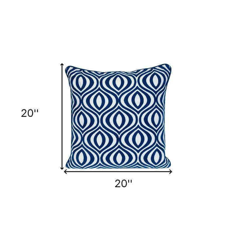HomeRoots 18" X 18" Blue 100% Cotton Geometric Zippered Pillow