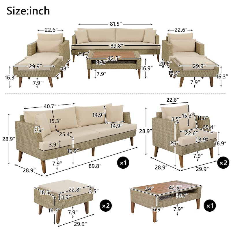 6-Pieces All Weather PE Wicker Sofa Set